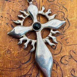 Robert Lee Morris Vintage Flaming Cross with ONYX Pendant Signed USA